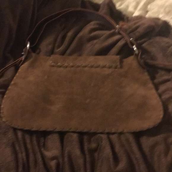 Brown Suede and brown leather strap purse - Picture 2 of 4